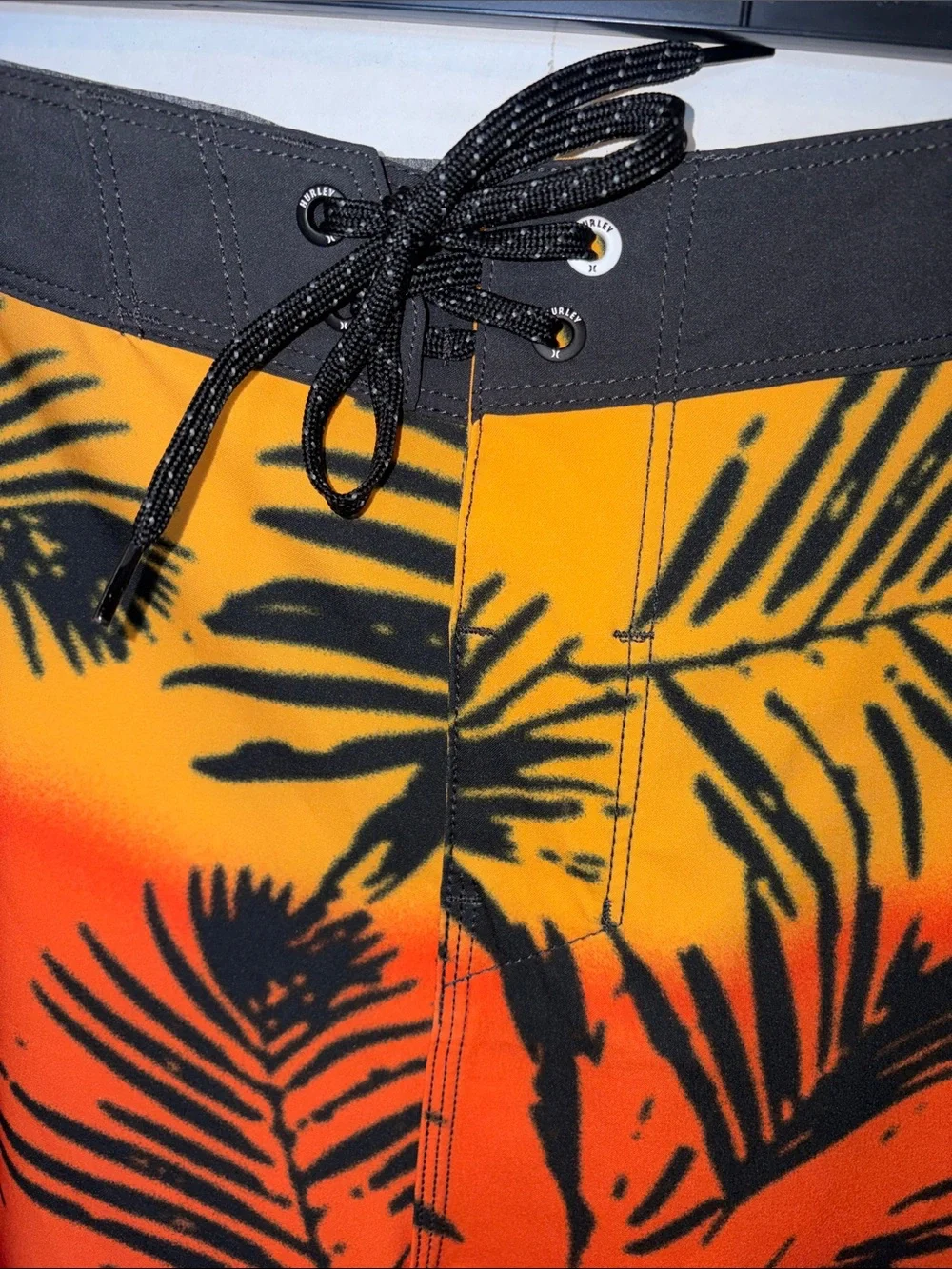 Hurley Black Boardshorts with Yellow-Orange-Red Tropical Print